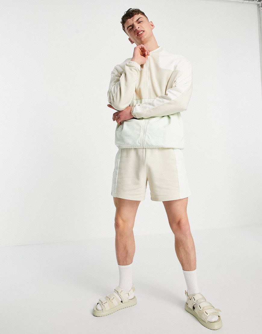 ASOS DESIGN set oversized jersey track jacket in beige & mint color block-Multi