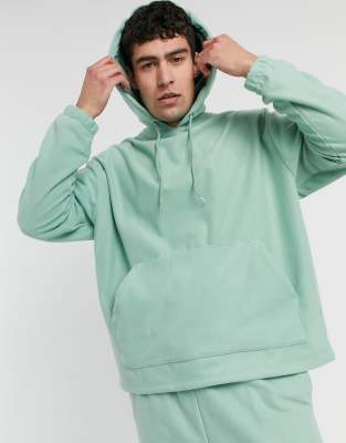 ASOS DESIGN set oversized polar fleece hoodie in pastel green