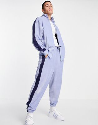 ASOS DESIGN co-ord oversized ribbed blue velour track jacket with side stripe - ASOS Price Checker