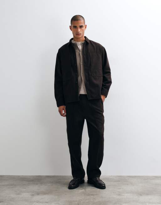 ASOS DESIGN set oversized shirt with wool in brown, 2 of 5
