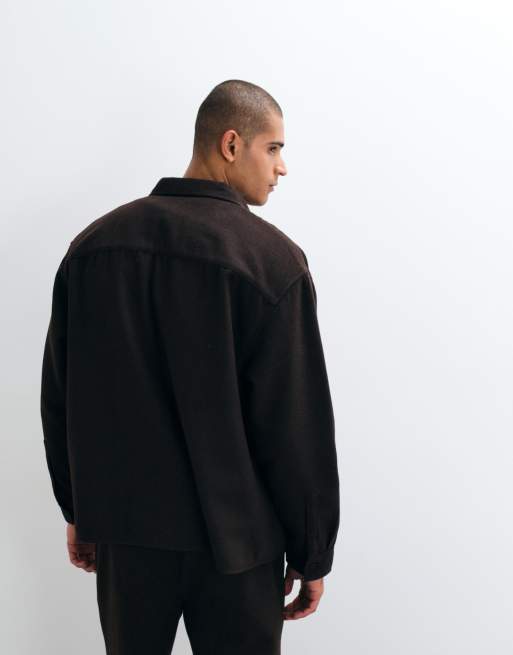 ASOS DESIGN set oversized shirt with wool in brown, 5 of 5