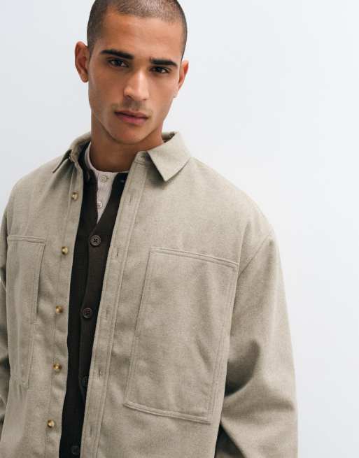 ASOS DESIGN set oversized shirt with wool in light brown, 5 of 5