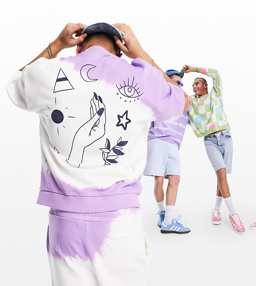 ASOS DESIGN set oversized short sleeve sweatshirt with placement wash & mystic print-Purple