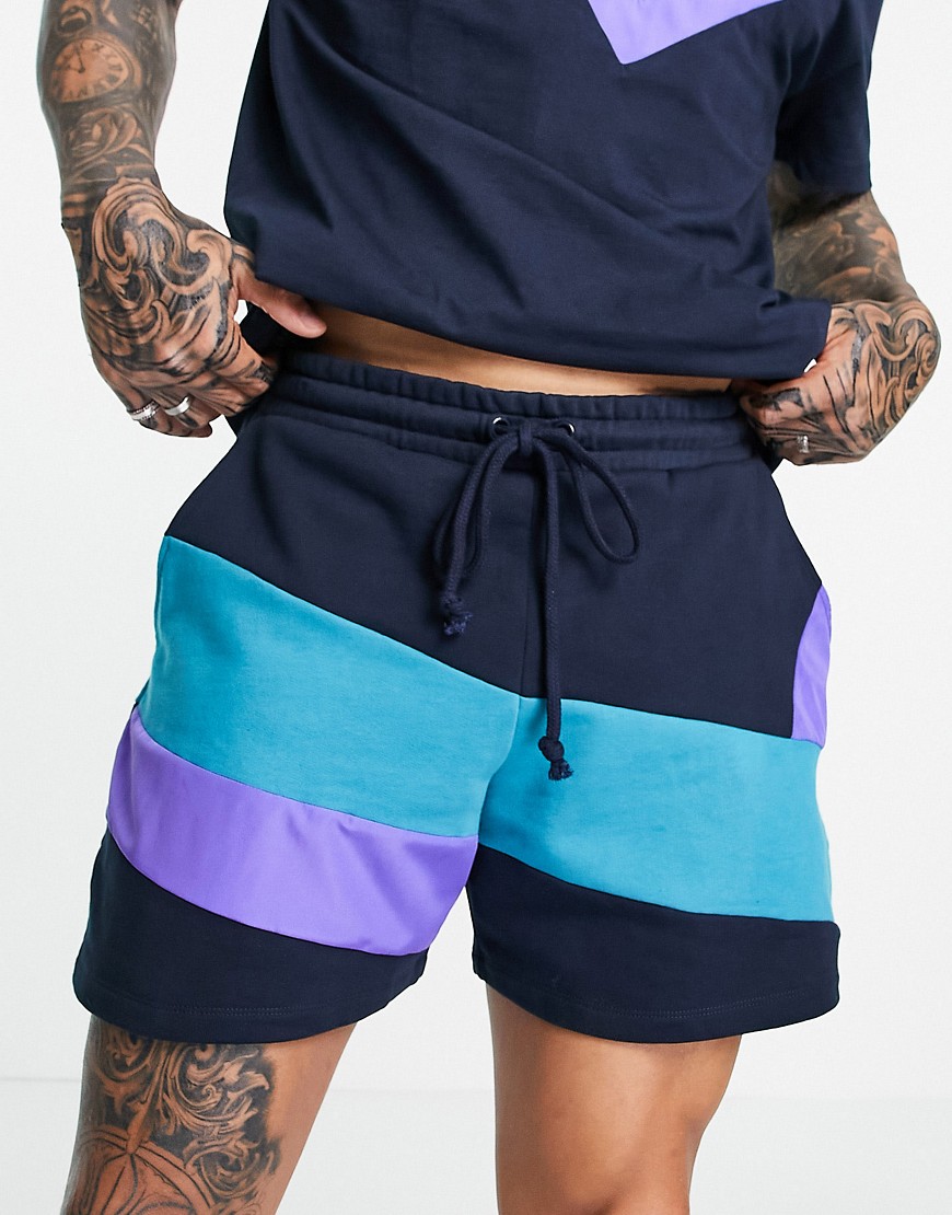 ASOS DESIGN set oversized shorts in retro color block with nylon panels-Multi