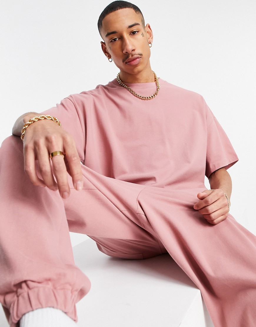 ASOS DESIGN set oversized t-shirt in pique in pink