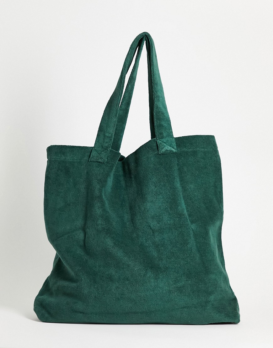 ASOS DESIGN set oversized tote bag in teal towelling-Green