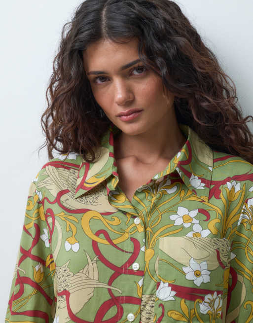 ASOS DESIGN set pigiama in modal intrecciato a maniche lunghe con stampa cigno, 4 di 5