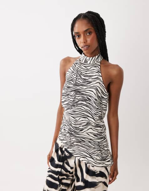 ASOS DESIGN set printed asym halter neck longline top in - view 1
