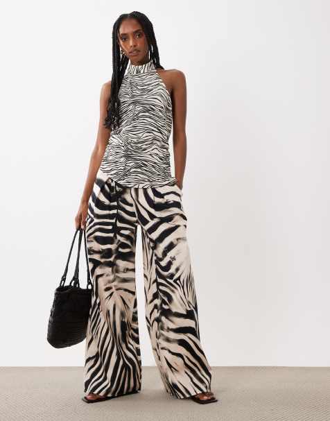 ASOS DESIGN set printed asym halter neck longline top in - view 1