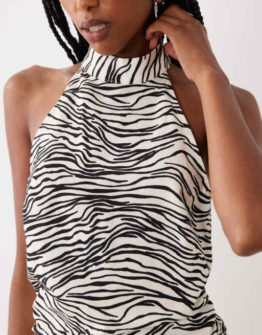 ASOS DESIGN set printed asym halter neck longline top in, 3 of 4