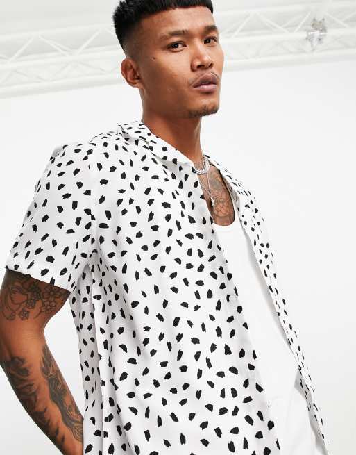 ASOS Polka Dot Shirt In Black With Short Sleeves In Regular Fit