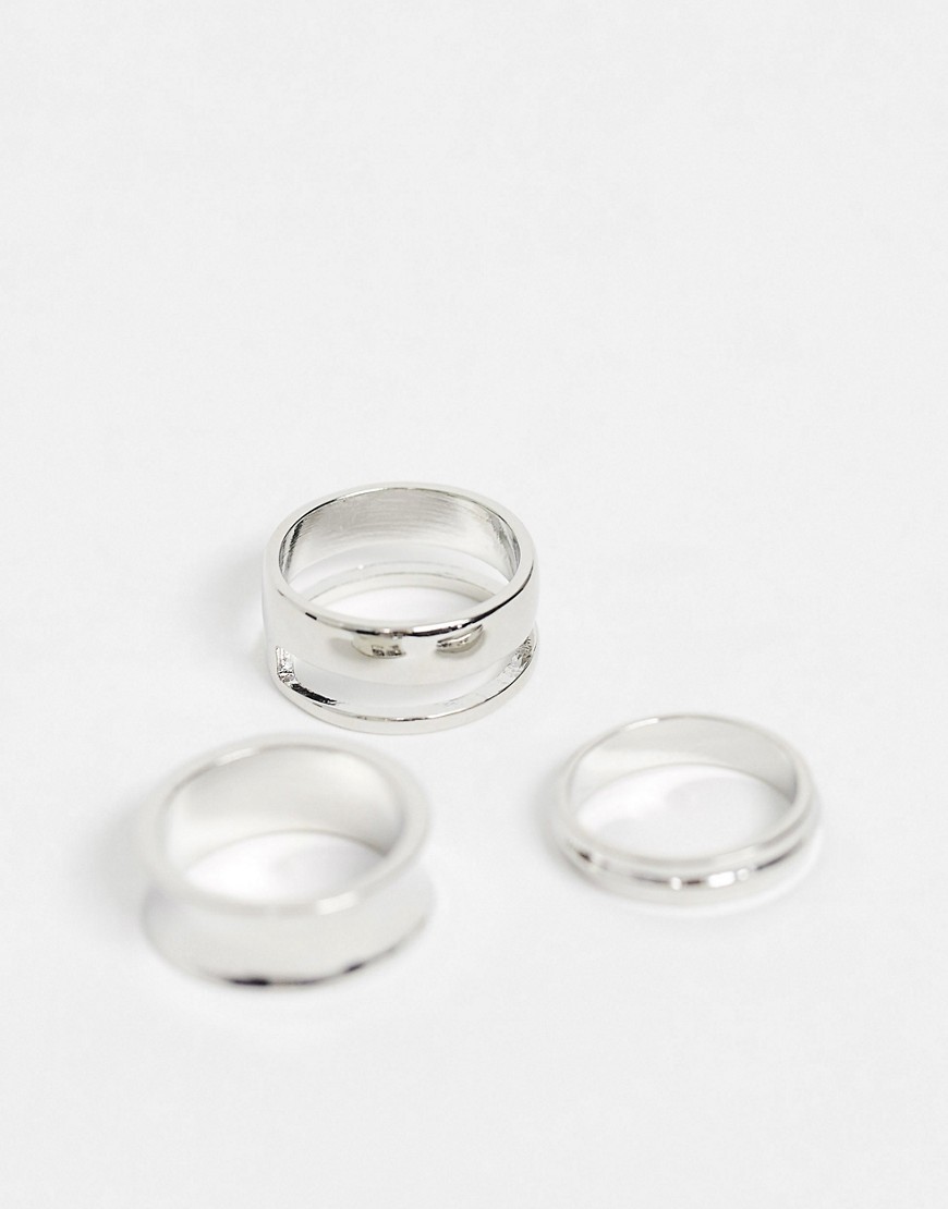 ASOS DESIGN - Set ringen in minimalistische glanzende zilverkleur