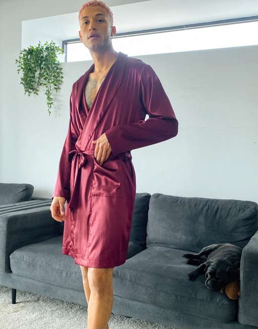 Burgundy satin shop dressing gown