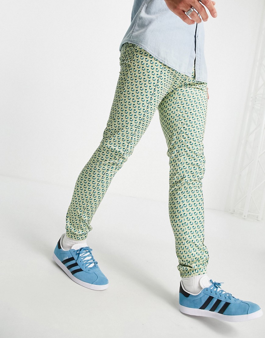 ASOS DESIGN set skinny smart sweatpants with pastel geo print-Blues