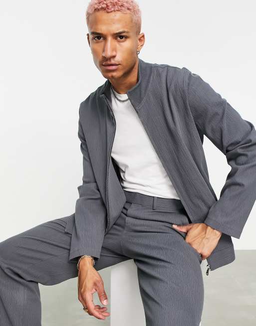 ASOS DESIGN set smart track jacket in gray crinkle