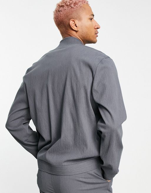ASOS DESIGN smart set wool-look track jacket in gray melange