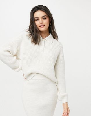 ASOS DESIGN set sweater with collar and button placket in cream