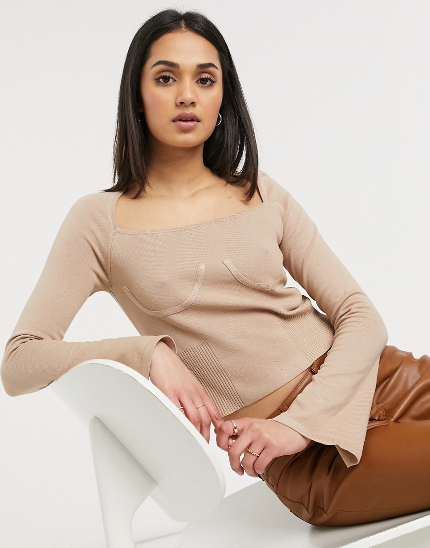 ASOS DESIGN set sweater with cup detail in camel-Neutral