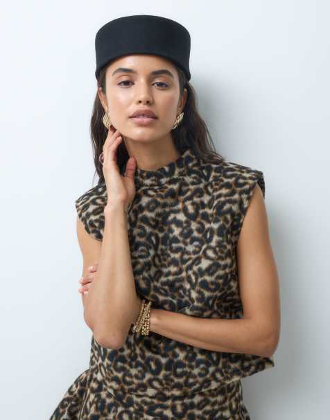 ASOS DESIGN set topp med hög krage i borstat djurmönster - view 1