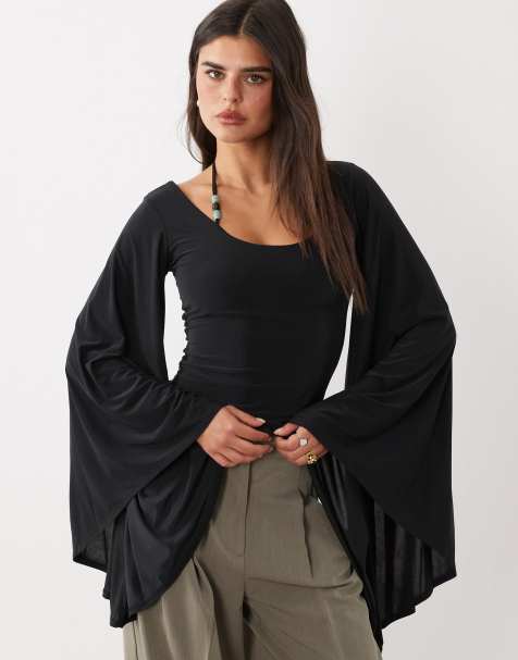 ASOS DESIGN set topp med pärldetaljer och kimonoärmar i svart - view 1