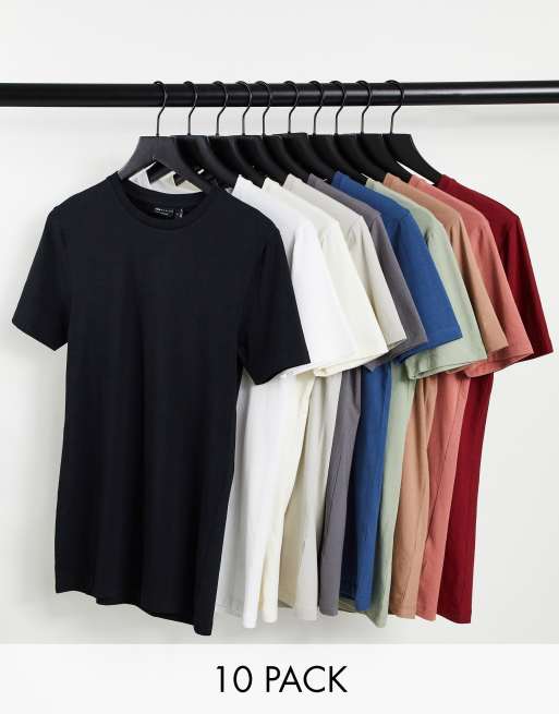 ASOS DESIGN - Set van 10 t-shirts met ronde hals en muscle fit in verschillende kleuren