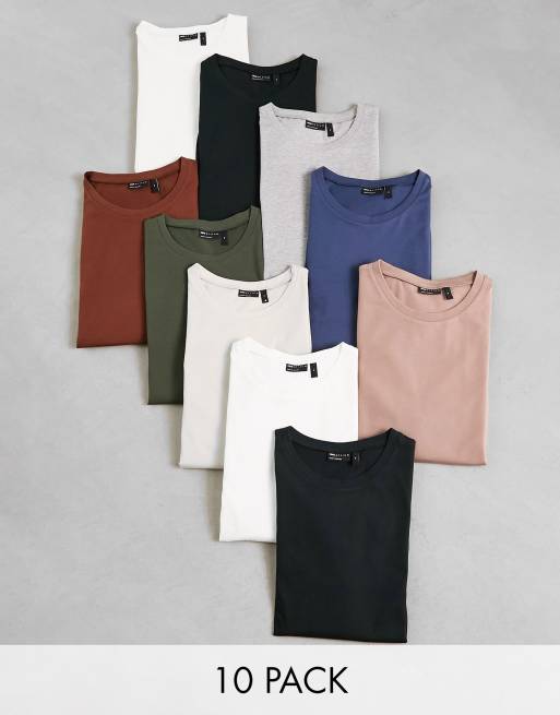 ASOS DESIGN - Set van 10 t-shirts met ronde hals in verschillende kleuren