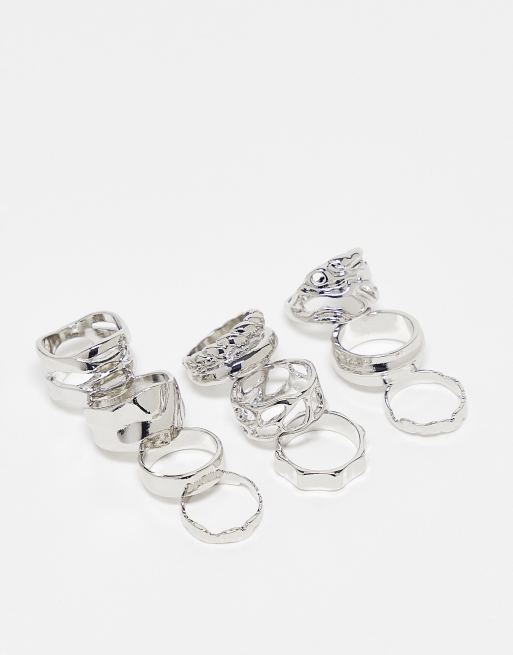 ASOS DESIGN - Set van 10 verschillende platte ringen in zilverkleur