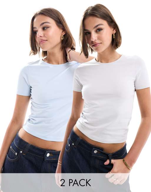 ASOS DESIGN - Set van 2 aansluitende cropped T-shirts in grijs en blauw