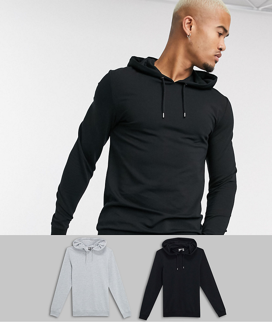 ASOS DESIGN - Set van 2 aansluitende hoodies in zwart/gemêleerd grijs-Multi