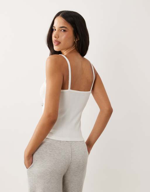 ASOS DESIGN - Set van 2 ajourgebreide pyjamatops met rozenknopjes in wit en grijs, 4 van 4