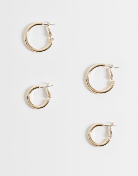ASOS DESIGN set van 2 alledaagse oorbellen met oplopende hoops in goudkleur - view 1