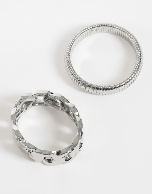 ASOS DESIGN set van 2 armbanden met kettingdetail in zilverkleur, 2 van 3