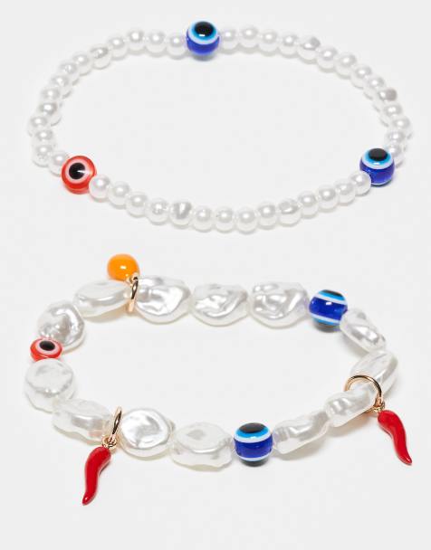 ASOS DESIGN - Set van 2 armbanden met oogkralen in imitatie parel - view 1