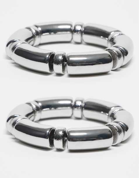 ASOS DESIGN - Set van 2 armbanden met stretch in zilverkleur - view 1
