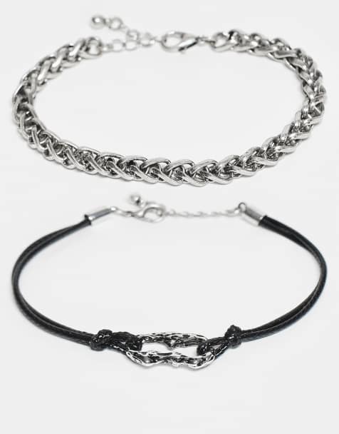 ASOS DESIGN - Set van 2 armbanden van schakels en koord in zwart - view 1