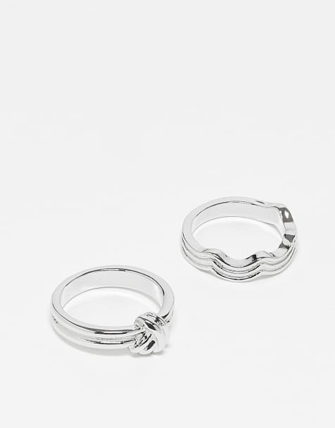 ASOS DESIGN - Set van 2 band-ringen met touw-model in zilverkleur - view 1