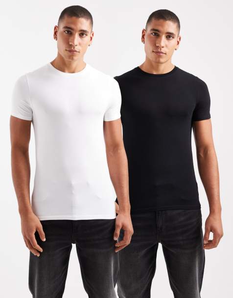 ASOS DESIGN - Set van 2 basic muscle fit T-shirts in zwart en wit - view 1
