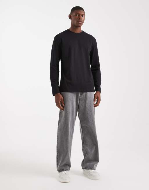 ASOS DESIGN - Set van 2 basic ruimvallende T-shirts met lange mouwen in zwart en wit, 2 van 5