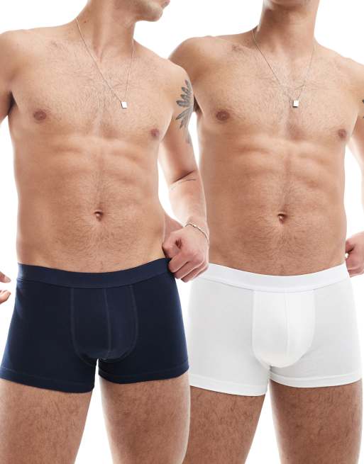 ASOS DESIGN - Set van 2 boxershorts in marineblauw en wit