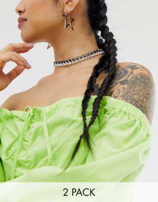 ASOS DESIGN - Kurze Cupchain-Halsketten in Schwarz und Weiß, 2er-Pack - Mehrfarbig