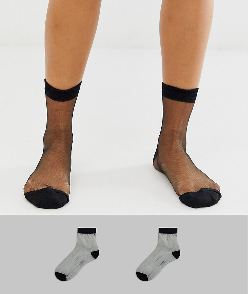 ASOS DESIGN - Set van 2 doorschijnende zwarte sokken