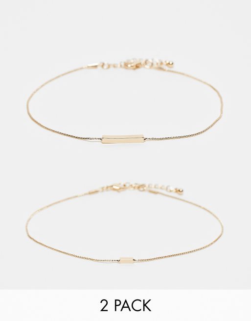 ASOS DESIGN - Set van 2 enkelbandjes met staafje in goudkleur