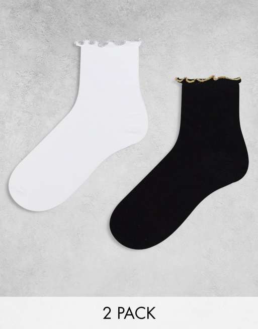 ASOS DESIGN - Set van 2 enkelsokken met metallic ruches 