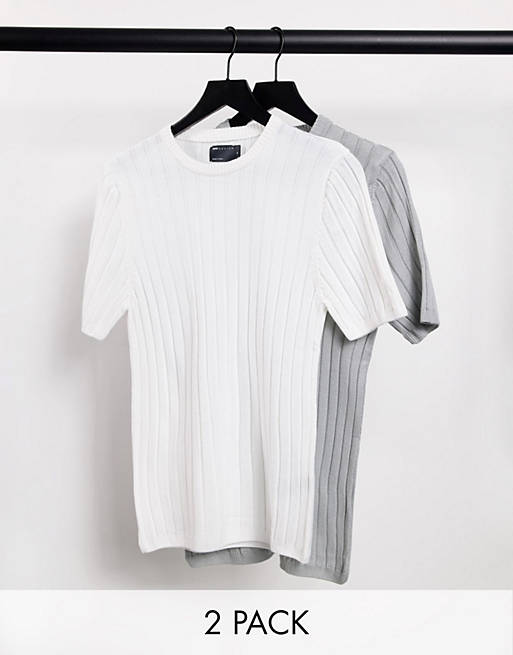Bik Bok Geribd shirt lichtgrijs-wit gestippeld casual uitstraling Mode Shirts Geribde shirts 