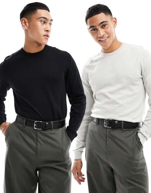 ASOS DESIGN - Set van 2 gebreide truien van katoen in zwart en lichtgrijs