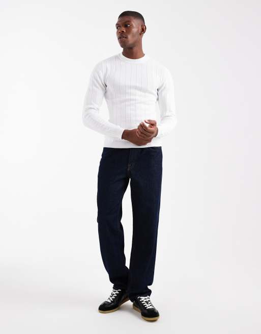 ASOS DESIGN - Set van 2 geribbelde gebreide muscle fit T-shirts in zwart en gebroken wit, 2 van 5