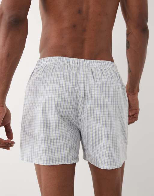 ASOS DESIGN - Set van 2 geweven boxershorts met blauwe strepen en blauwe ruit, 5 van 5