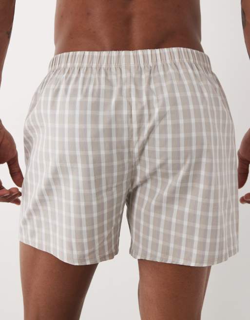 ASOS DESIGN - Set van 2 geweven geruite boxershorts in beige, 5 van 5