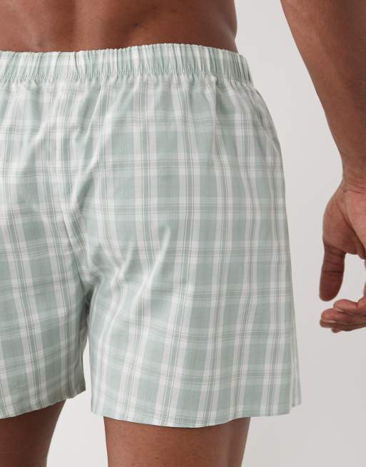 ASOS DESIGN - Set van 2 geweven geruite boxershorts in groen, 4 van 5