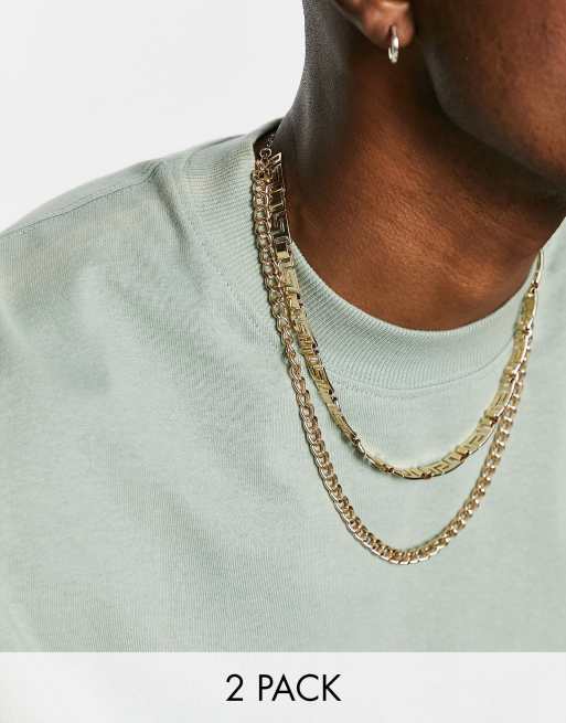 ASOS DESIGN - Set van 2 grove schakelkettingen in goudkleur